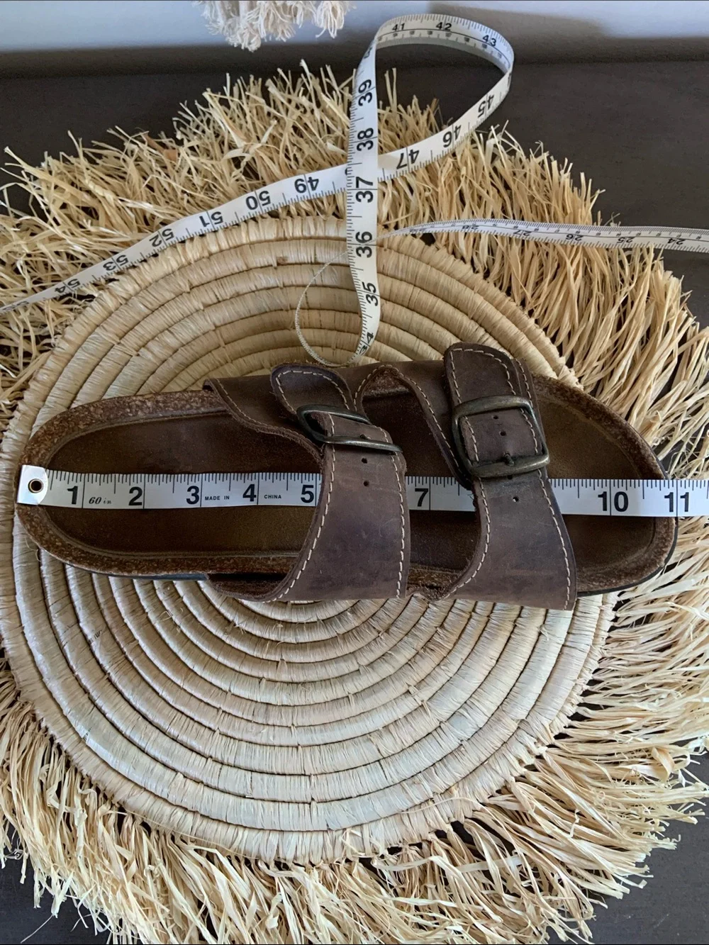 NUNN BUSH Brown Leather Buckle Slide Footbed Cork Sandals